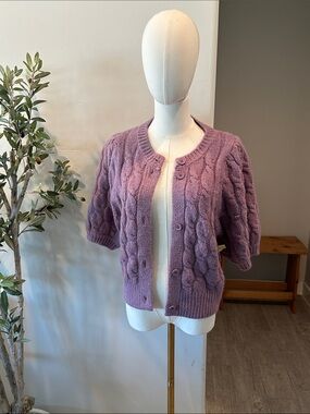 Halogen Puff Sleeve Cable Cardigan New!